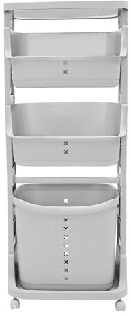 Wäschekorb, 4 Schichten Wäschekorb Tragbare Wäschekorbwagen, Laundry Baskets Plastik mit Rollen, Wäschesammler zur Aufbewahrung von Schmutzwäsche, Decken, 43 × 29 × 115.5 cm (Grau)