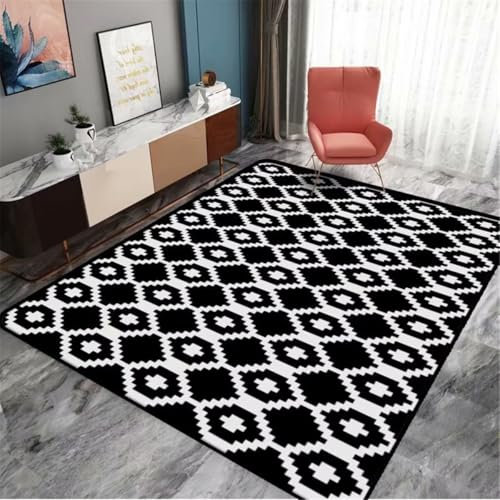 RUGMRZ Teppichen Webteppich Schwarzer und weißer Teppich Balkonteppich Quadratisches geometrisches Muster Schalldämmung Babyzimmer Junge 120X160CM