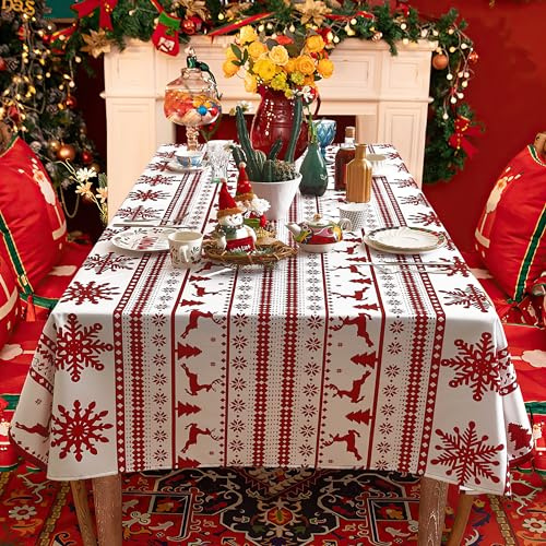 RYB HOME Nappes Noel - Nappe Rectangulaire Noël Imperméable Anti-tâche Couverts de Table Decoration pour Salle à Manger Jardin Facile à Entretien, 140x240 cm, Flocon de Neige