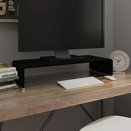 Buzaza TV-Tisch/Bildschirmerhöhung Glas Schwarz 70x30x13 cm Konsole FüR Tv Fernsehtisch Schmal Monitor Riser