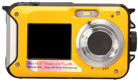 Full HD 2.7K 48MP 10ft Underwater Digital Camera with 16X Digital Zoom Front and Rear Double Screens Ideal for Photography and Adventure Use in Yellow (Tiiyee3vx5i0h2sn-11)