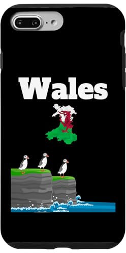 Coque pour iPhone 7 Plus/8 Plus Pays de Galles Macareux Colonie Mer Falaises Carte du Pays de Galles Drapeau Voyage Souvenir