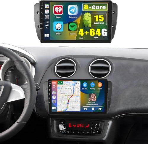8 Core 4+64G Android 13 Bilradio för Seat Ibiza 2009-2013 med trådlös bilradio & Android Auto & MirrorLink, 9 tums IPS-pekskärm bilstereo med Bluetooth 5.0/GPS/backupkamera/FM/WiFi/SWC/32EQ