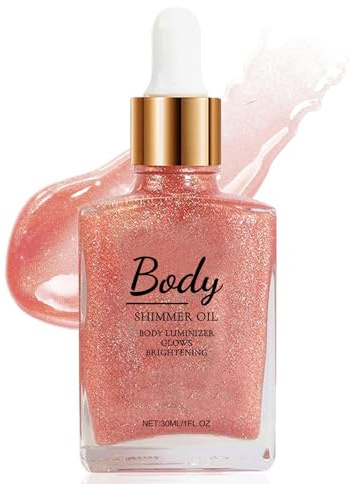 Huile scintillante pour le corps, huile scintillante pour le visage, maquillage longue tenue, illuminateur pour les joues et les lèvres, lotion scintillante pour le corps, 30 ml (Rose doré)