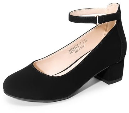DREAM PAIRS Zapatos de Vestir para Niñas, Tacones Altos Gruesos con Tiras en El Tobillo para Fiestas, Bodas, Princesas, para Niñas Grandes,Size 36,Negro,KKUMPU2502