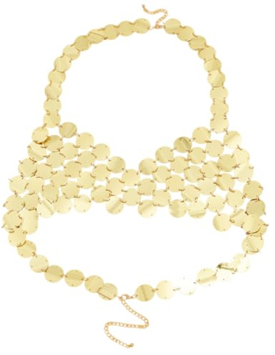 CABODYALS 1 Stück Körperkette BH Gold Pailletten Outfit Glitzer Neckholder Rückenfrei Crop Top Sommer Strand Plastik Pailletten Sexy Ausgehöhlte Bikini Tank Tops Schmuck Brustketten Für Frauen Nachtcl