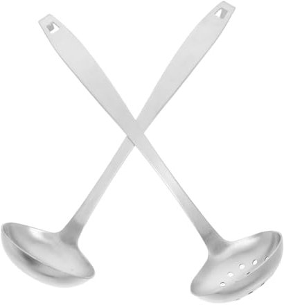 LABRIMP Edelstahl Suppenkelle Mit Haken Langer Griff Schlitzlöffel Zum Servieren Kochutensilien Für Hot Pot Elegante Küchenwerkzeuge Zum Aufhängen