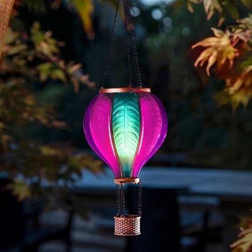 Garden Mile Hot Air Balloon Solar Garden Light - Realistic Flaming Effect Solar Powered Hanging Lantern Colourful Solar Lights Outdoor Garden Ornaments for Garden Hanging Ornaments (Aurora)