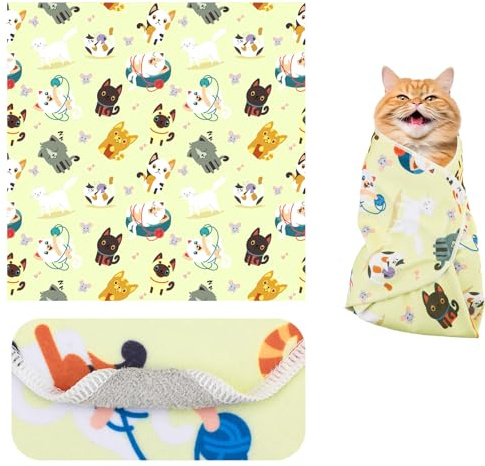 Gosknor Selbstklebende Katzen-Pflege-Wickel, 55x55cm Kratzfest Wickel-Decke für Nagelpflege Ausbruchsicher Beruhigende Katzen-Rückhaltehilfe für Schneiden Haustier-Pflege-Zubehör (Groß)