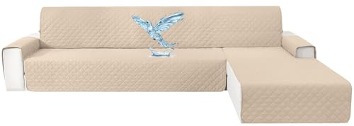 CYCMACO Wasserdicht Couch Überzug L Form 3 Sitzer, Rechts/Links Reversibel Couch Überzug Ecksofa, rutschfest Couchbezug L Form Mit Armlehne, Universal, Waschbar, Für Hund Katze, Beige