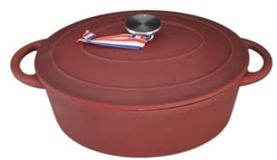 DUANSIYU Cacerola Hierro Fundido Olla Ovalada for estofado de Pescado de Hierro Fundido Rojo con glaseado, cazuela de Sopa, Uso de 5 a 6 Personas, 4,1 L, 27x21,5 cm Cazuela Hierro Fundido