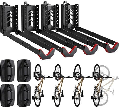 monTEK Swivel Bike Wall Mount, No Lifting Bike Storage Rack,Hold up to 35kg | Bike Hanger Length Adjustable, Fits 16-29 Wheels, 120° Pivoting Bike Wall Rack for Space-Saving Garage Storage, 4 Pack
