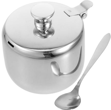 ELAYARD Contenitore per Zucchero in Acciaio Inox 250ml con Coperchio | Argento, Forma Rotonda, Cucchiaino Incluso, Uso Multiplo per Tavolo da Pranzo e Caffè