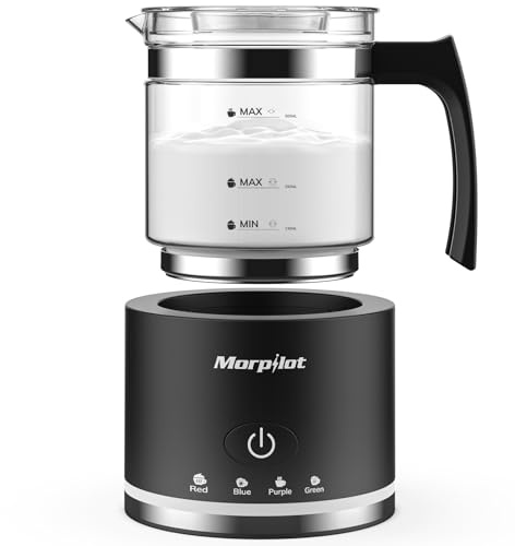 Morpilot Milchaufschäumer Elektrisch, 4 in 1 Milchschäumer für Heißer und Kalter, 600W 500ml, Spülmaschinenfest Aufschäumer, Latte-Design, Visuelles Glas, Schwarz
