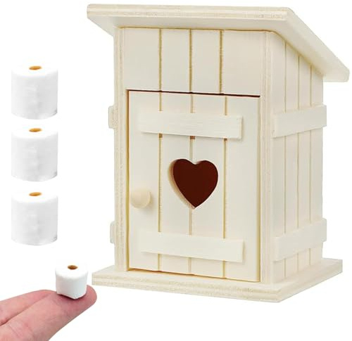 Miniatur Wichtel Zubehör,Miniatur WC Toilettenhaus und 3 Rollen,Weihnachten Miniatur Toilettenhäuschen,Miniatur Toilettenhäuschen,Wichtel Zubehör Weihnachten,Wichtelzubehör Holzhaus Wichtel