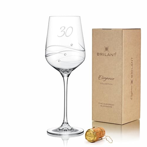 Brilant Spiral Weinglas 30 Geburtstag Frauen & Männer - Modernes Weinglas mit Gravur, Spiralgravur und Premium-Kristallen, Elegantes Geschenke für Frauen & Männer - 1 Stück, 450 ml (30 Jahre)
