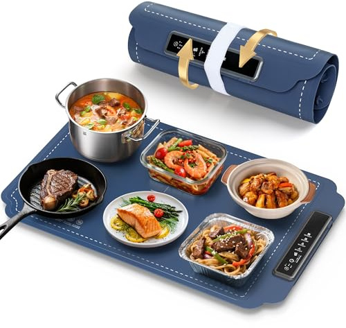Kourice Warming Mat for Food, Food Warmer with 4 Level Adjustable Temperature, Full Surface Heating, Rollable & Portable Food Warming Mat，Electric Warming Tray for Buffets Party and Home Daily Use