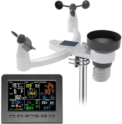 Eieenotee 1 Ensemble 0360 Station Météo WiFi Prévision Température Humidité Pluviomètre Vent Blanc et Noir Prise Ue