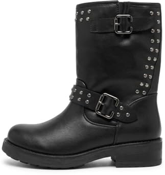 Pogolino Damen Stiefel Nieten Biker Boots Stiefeletten leicht gefüttert 9950 schwarz 41