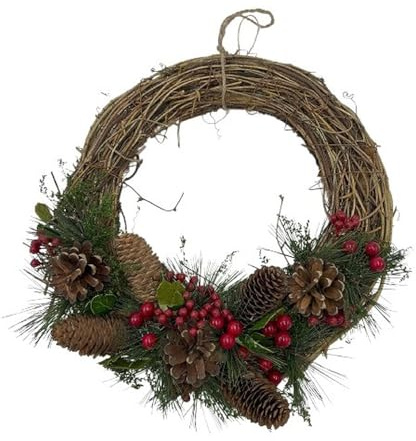 Türkranz rund ø 34 cm - Kranz aus Kunst- und Naturmaterialien, mit Zapfen und Beeren - Herbst - Winter als Willkommensgruß (Art.349)