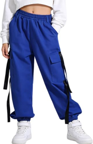 Rolanko Pantaloni Cargo per Bambini,Pantaloni da Jogging per Ragazzo e Ragazza Street Hip Hop Dance, Blu, Taglia: 160, 11-12 Anni