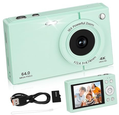 SHINEOFI 64gb Appareil Photo Numérique Compact Go Écran Zoom Appareil Photo Rétro Vert pour Voyage Et Partage Wi-FI