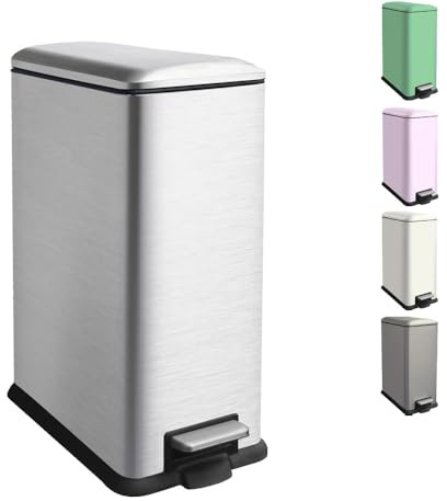 Ullege Mülleimer 45Liter, Tretmülleimer mit Deckel, Softclose, Groß, Silber | Mülleimer Küche 45L, Edelstahl, Schmaler, Großer Abfalleimer Mit Pedal, Softclose-Deckel, Für Küche,Wohnzimmer,Büro