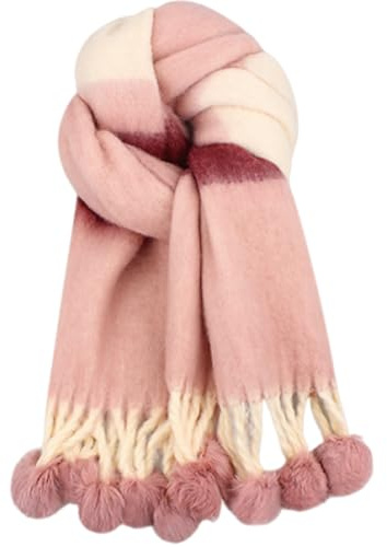 AMOFIA Girls Knit Scarf Colorful Warm Scarves Soft Striped Wraps with Pom 3-12 Years