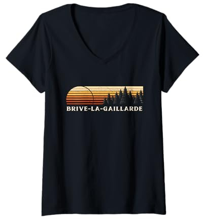 Femme Brive-la-Gaillarde, France Evergreen Vintage Sunset T-Shirt avec Col en V