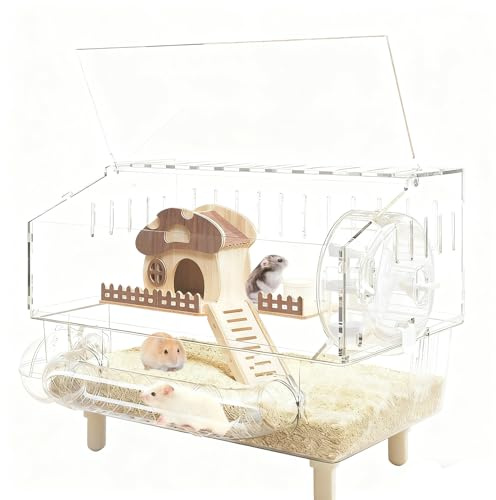 Jaula de hámster, Hábitat transparente de acrílico - Jaula grande para hámster - para entusiastas de mascotas en casa, interior, viaje, ejercicio y juego