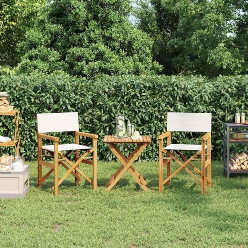 Frdhee Terassenmöbel Außen Balkonsessel,Regiestühle 2 STK. Klappbar Creme Massivholz Teak,Terrassenmöbel für Wohnzimmer Balkon Wohnungen