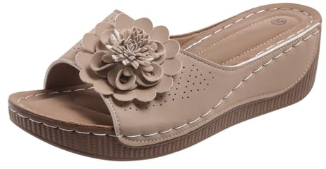 Pantoletter dam, platå, sommar, sandaletter, dam, eleganta strandskor med blommor, tofflor, bekväma sommarsandaler, fritid, tofflor, med kilklack, sandaletter för strand, semester, fritidssandaler