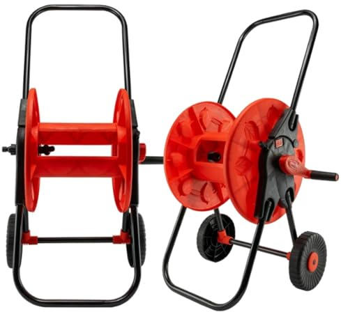 Garden Hose Cart Reel Trolley with Wheels for 60m 1/2 Garden Hose Free Standing Red Portable Long Handle