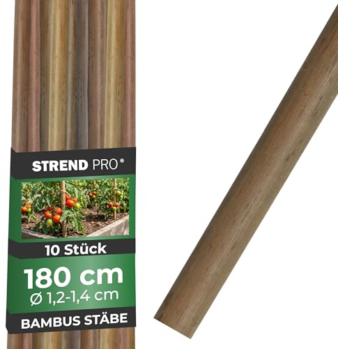 STREND PRO Bambusstäbe 180 cm - 10er Set | Ø 12-14 mm Natürliche Holzstäbe | Pflanzstäbe & Rankhilfe für Tomaten, Kletterpflanzen | Pflanzenstütze aus Naturbambus | Stab | Bohnenstange, Tomatenstäbe
