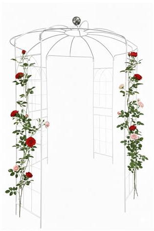 Relaxdays Rose Pavilion Metal Climbing Plant Support with Hook, White, 290 x 206 x 206 cm