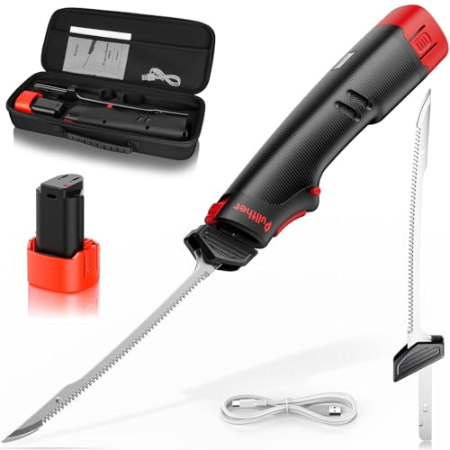 pullther Eelektrisches Messer, 27500 RPM, Elektrisches Messer Kabellos | 23cm Edelstahlklinge, Rutschfester Griff, Sicherheitsverriegelung, Type C Ladung, Aufbewahrungsbox
