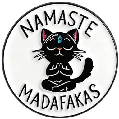 Spilla smaltata a forma di gatto nero in posa Namastes con animale umorismo per gioielli in stile cartone animato regalo gioielli animali