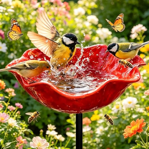 Vogeltränke Blume aus Metall, 2026 Neu Vogeltränke Blume aus Metall, Blumen Gartenstecker Bienentränke, Insektentränke Garten, Blumenform Fütterungsschale, für Wildvögel Frostfest,Garten,Hinterhof