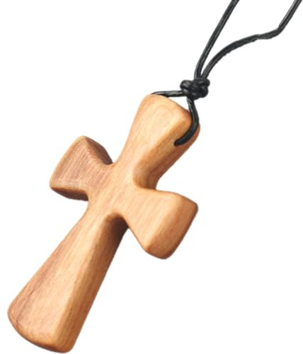 OUNONA Holz Kreuzanhänger Halskette Damen Herren Handgefertigt Olivenholz mit Holzmaserung Modischer Schmuck für Alltag und Party