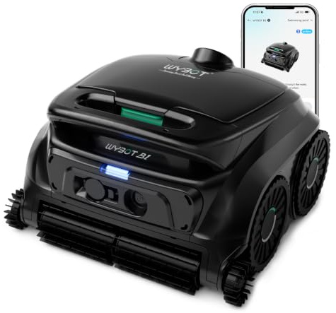 WYBOT (Nuevo 2026) B1 Robot de Piscina Inalámbrico, Limpia Fondo y Paredes 120 Min Autonomía para Piscinas Enterradas Y sobre Suelo, App, Dos Cepillos Laterales, Negro