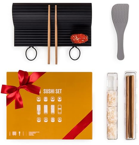 Blumtal Kit Sushi Apto Para Lavavajillas - Máquina Para Hacer Sushi Duradera Y Sostenible Con Palillos De Madera Y Cuchara Para Arroz Para Principiantes Y Profesionales Del Sushi