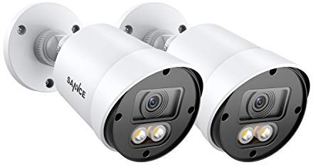 SANNCE 1080P Full Colorful Night vision CCTV Camera, 2.0MP HD-TVI Wide Angle Bullet Security Camera with 2 Warm Lights Built-in, Indoor and Outdoor Use, 100ft Clear Full Color Night Vision(2 Pack)