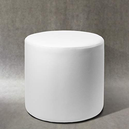Pouf POUFF Puff PUF Tondo Arredamento Eco-Pelle POGGIAPIEDI Design Made in Italy (Bianco)