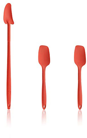 Kochblume Geizhals Set, Restelöffel, Flexlöffel S | Premium Premium-Silikon & BPA freimit Edelstahlkern | In der bunten Box (rot, 3er Set)
