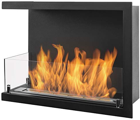 Biokamin Line-L 60cm. Bio-Eckkamin mit Zwei Scheiben, Linke Seite offen. 600mm Bio-ethanolkamin wandkamin Schwarz.