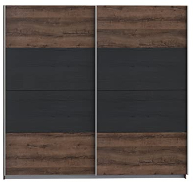 FORTE DREAMER Schrank 220, Kleiderschrank, Schwebetürenschrank Schlafzimmer 2-türig Einlegeböden Kleiderstange, Dunkel Holzdekor: Schwarz Eiche / Schlammeiche, 220 cm breit x 210 cm hoch x 61 cm tief
