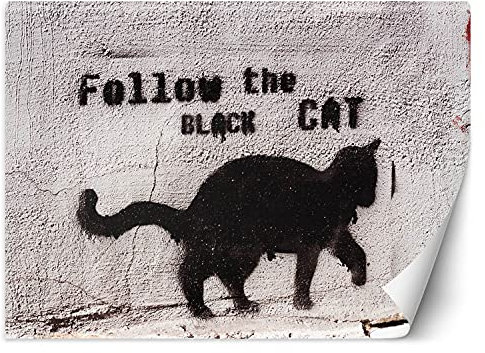 Feeby Papier Peint Intisse Chat Noir Murale 150x105 cm gris Décoration Murale Tableaux Poster Muraux Chambre Enfant Salon Salle Cuisine Coucherr Graffiti Art Urbain Spray Art