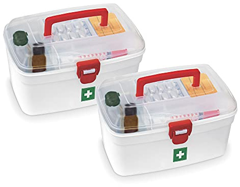 Milton Caja médica, caja de almacenamiento vacía de primeros auxilios, organizador, kit de emergencia familiar, bandeja desmontable, fácil acceso con una tapa transparente con cerradura, color blanco