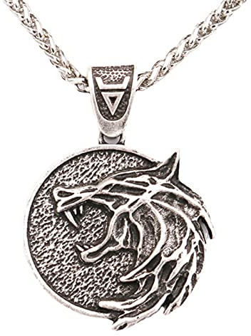 HCMA Collar de Cabeza de Lobo Vikingo, Amuleto nórdico, Colgante de Lobo, Collar con Colgante de Cabeza de Lobo Mago para Geralt, Regalo de Moda para Hombres