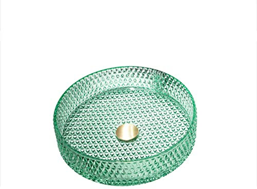 Ksunun Waschbecken Modernes Design Kristallglas Aufsatzwaschbecken Runden Aufsatz Waschschale mit Messing Wasserablauf und Montage Ring, Handwaschbecken für Bad,Grün